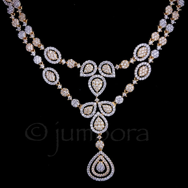 Double row Dual Tone White AD Zircon (CZ) Necklace set