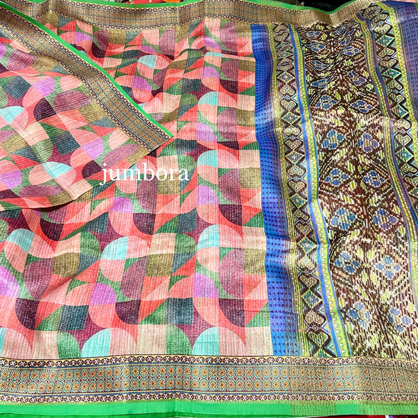 Geometric Pattern Designer Munga Khadi Saree with Stitched Blouse