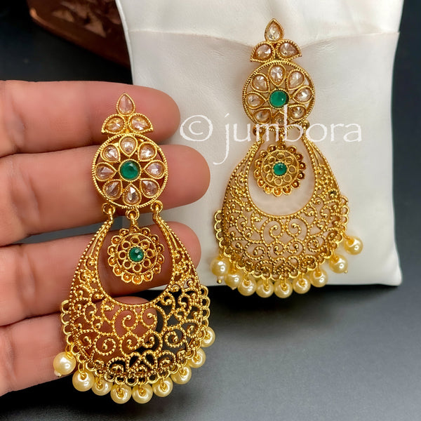 Long Polki LCD Chaandbali Earrings