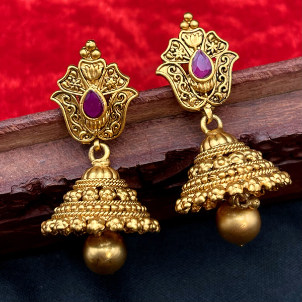 Rajwadi Gold Alike Statement Antique Gold Necklace & Jhumka