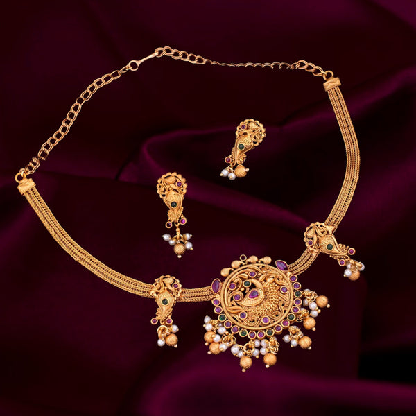 Matte Gold Peacock Addigai Style Kemp Necklace Set